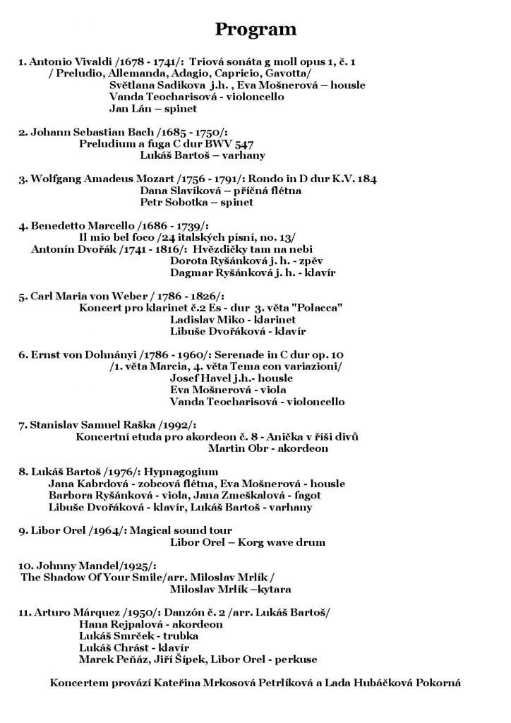 Pozvánka na koncert učitelů ZUŠ 2019 - program