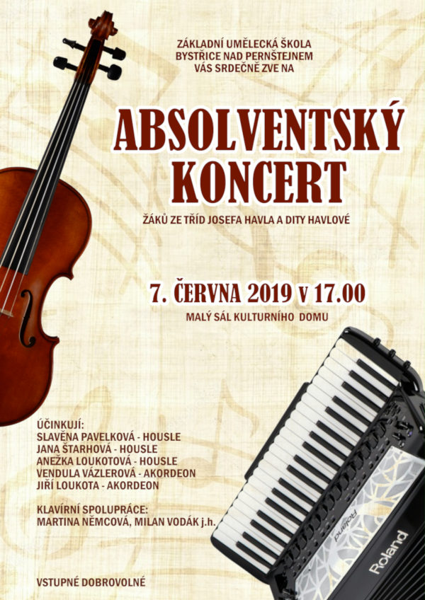 Plakátek absolventský koncert ZUŠ BnP