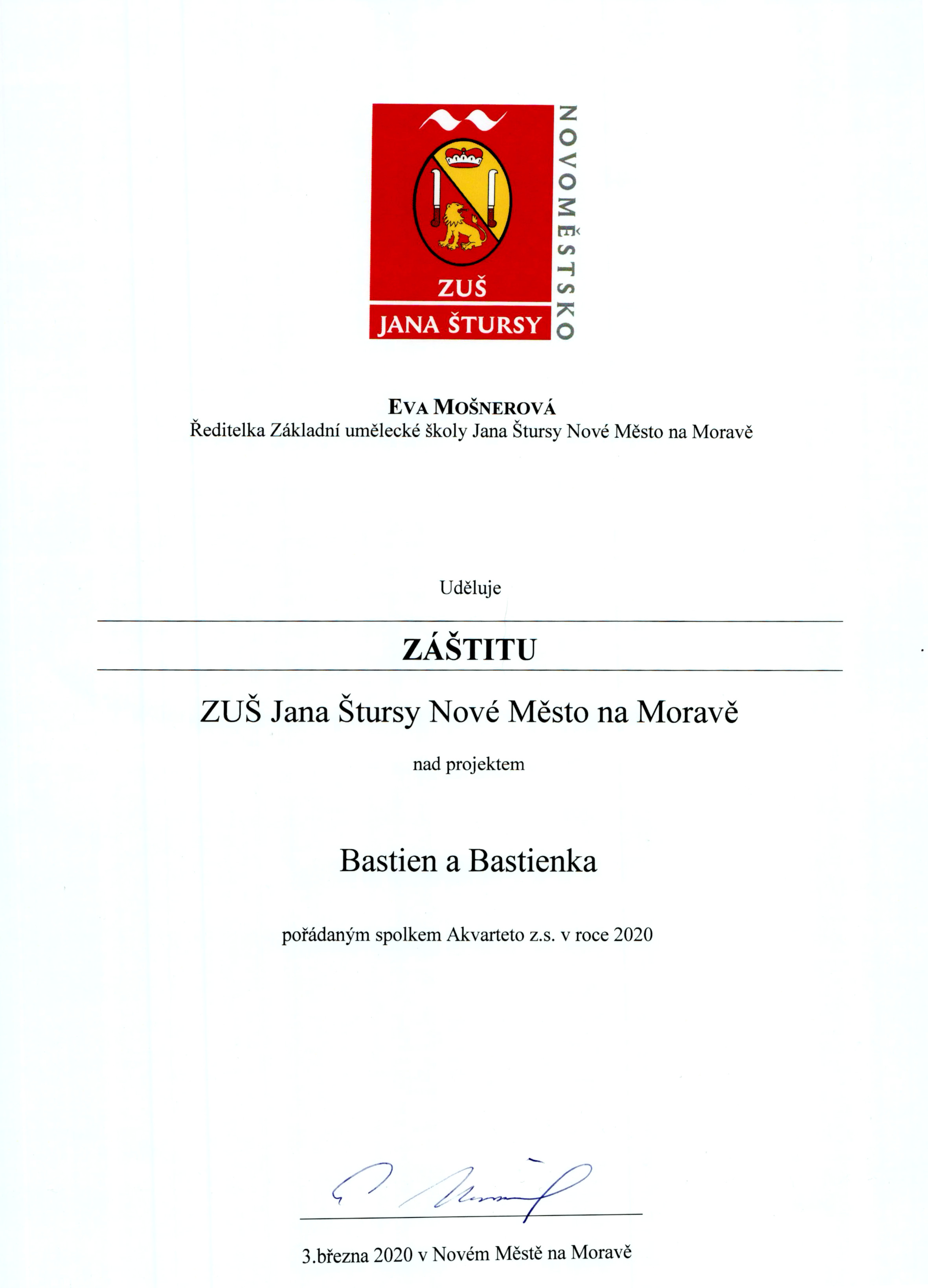 záštita ZUŠ NMNM nad projektem B&B
